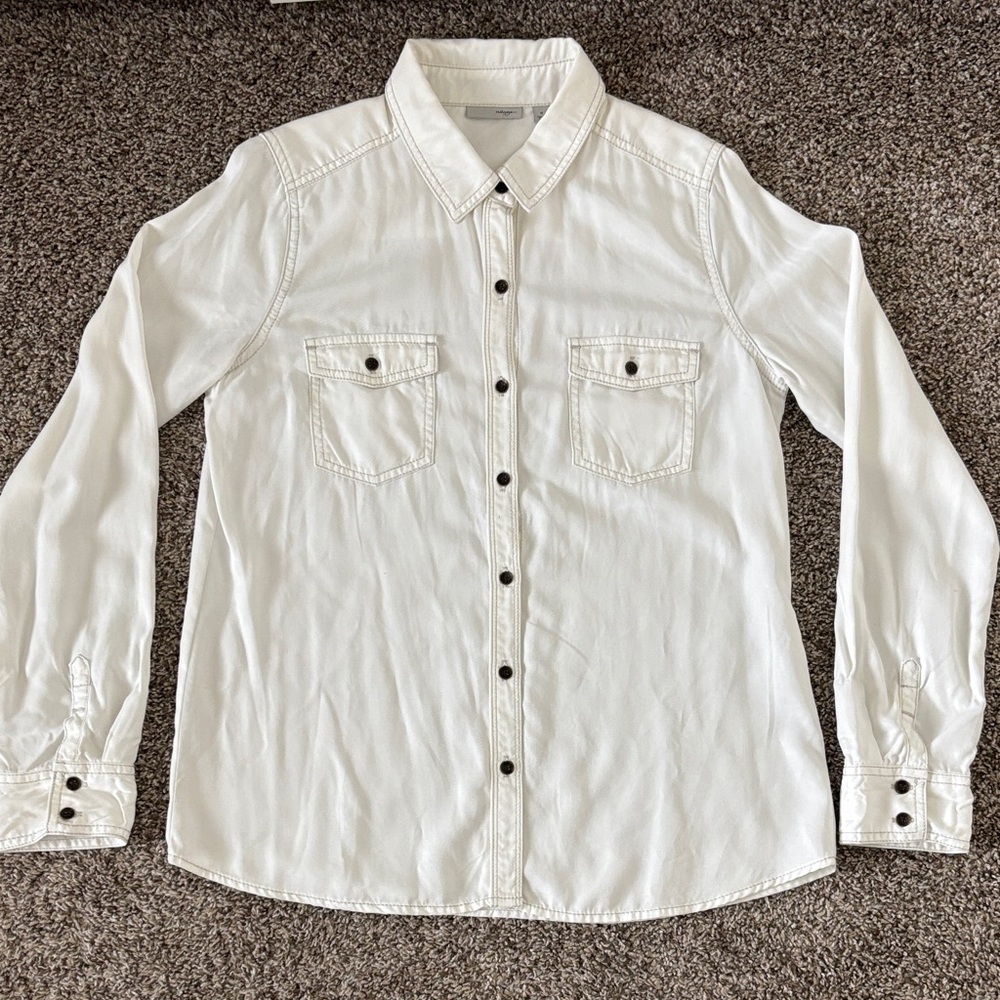 Halogen Women’s Western White Casual Button Down Shirt 100% Tencel Size M